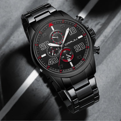 CRRJU men’s watch – Luxury chronograph, large dial, stainless steel, water-resistant, with date display