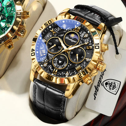 Reloj de pulsera de lujo POEDAGAR para hombre: cronógrafo deportivo, resistente al agua y luminiscente, con correa de piel y mecanismo de cuarzo
