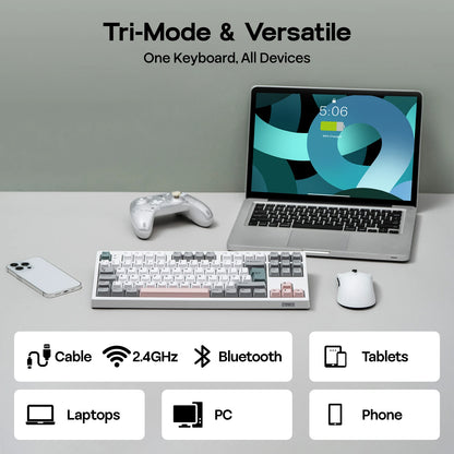 Teclado mecánico EPOMAKER TH87 con distribución ISO-UK TKL, con cable/BT/inalámbrico 2.4Ghz, NKRO, batería de 10000mAh y luz RGB