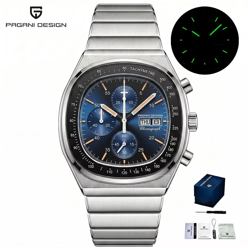 PAGANI DESIGN Új PD1819 férfi kvarc karóra, 40 mm, zafírüveg, rozsdamentes acél, vízálló, világító C3 kronográf reloj hombre