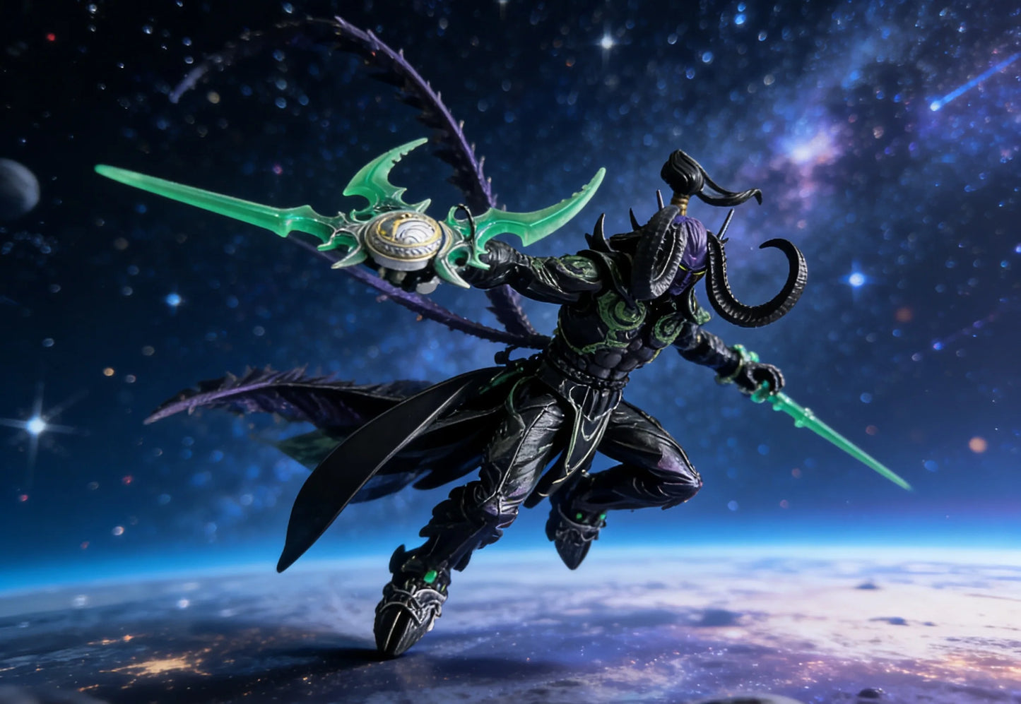 World of Warcraft Handheld Black Devil Hunter Illidan Fury Wind Ornament Lich King Arthas Model Boy