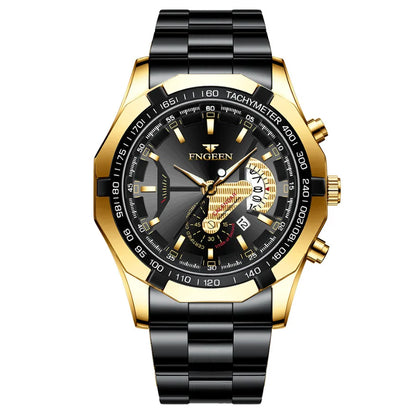 Orologio da polso al quarzo di lusso BINBOND da uomo, luminescente, impermeabile, con datario automatico, in acciaio inossidabile