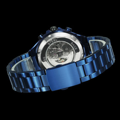 WINNER men’s automatic watch – Transparent skeletonised model, luminescent hands, stainless steel bracelet, luxury brand mechanical watch