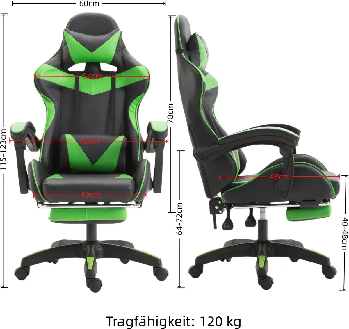Ergonomic gaming chair, office chair, height adjustable,PU leather computer chair, with headrest and lumbar support, 360° swivel