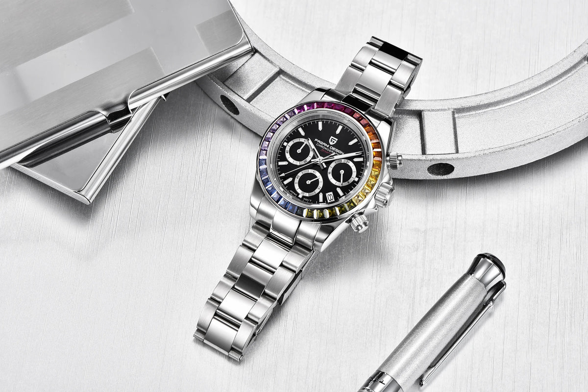 PAGANI DESIGN men’s chronograph watch – Luxury quartz wristwatch, luminous and water-resistant.
