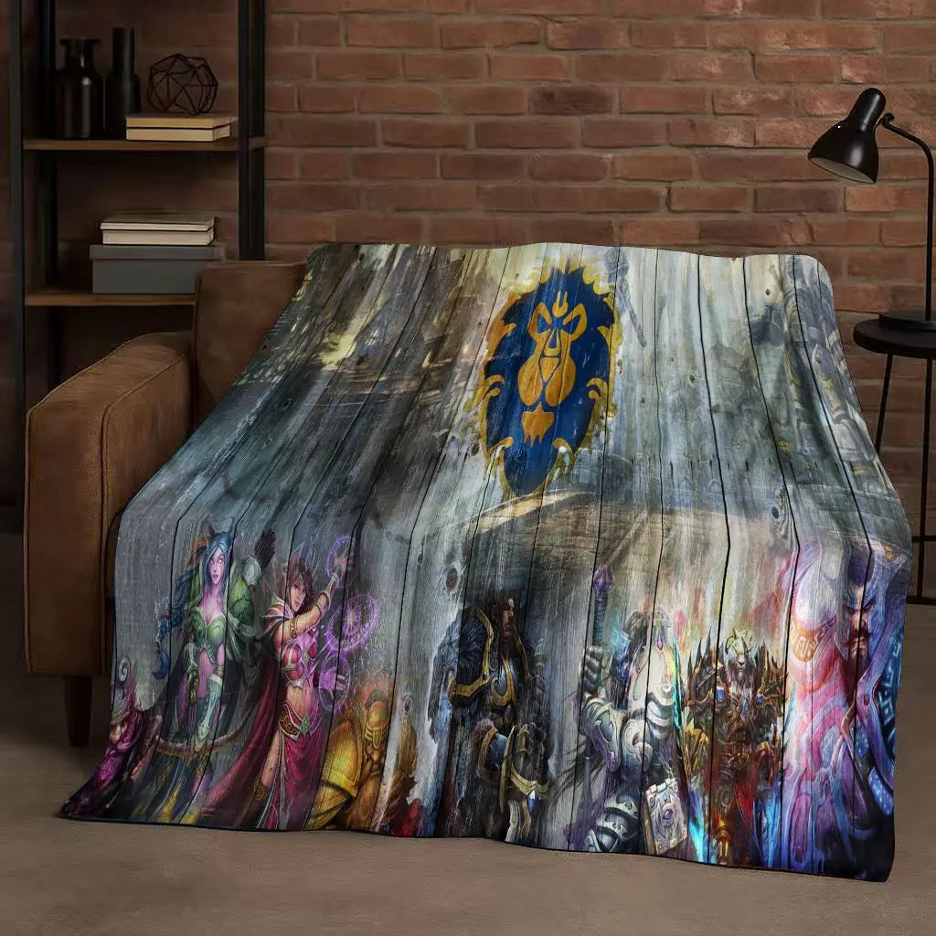 3D WOW World of Warcraft Game Demon Hunter Arthas Cartoon Flannel Blanket,Ultra Soft Plush Throw for Home Bedroom Bed Sofa Cover