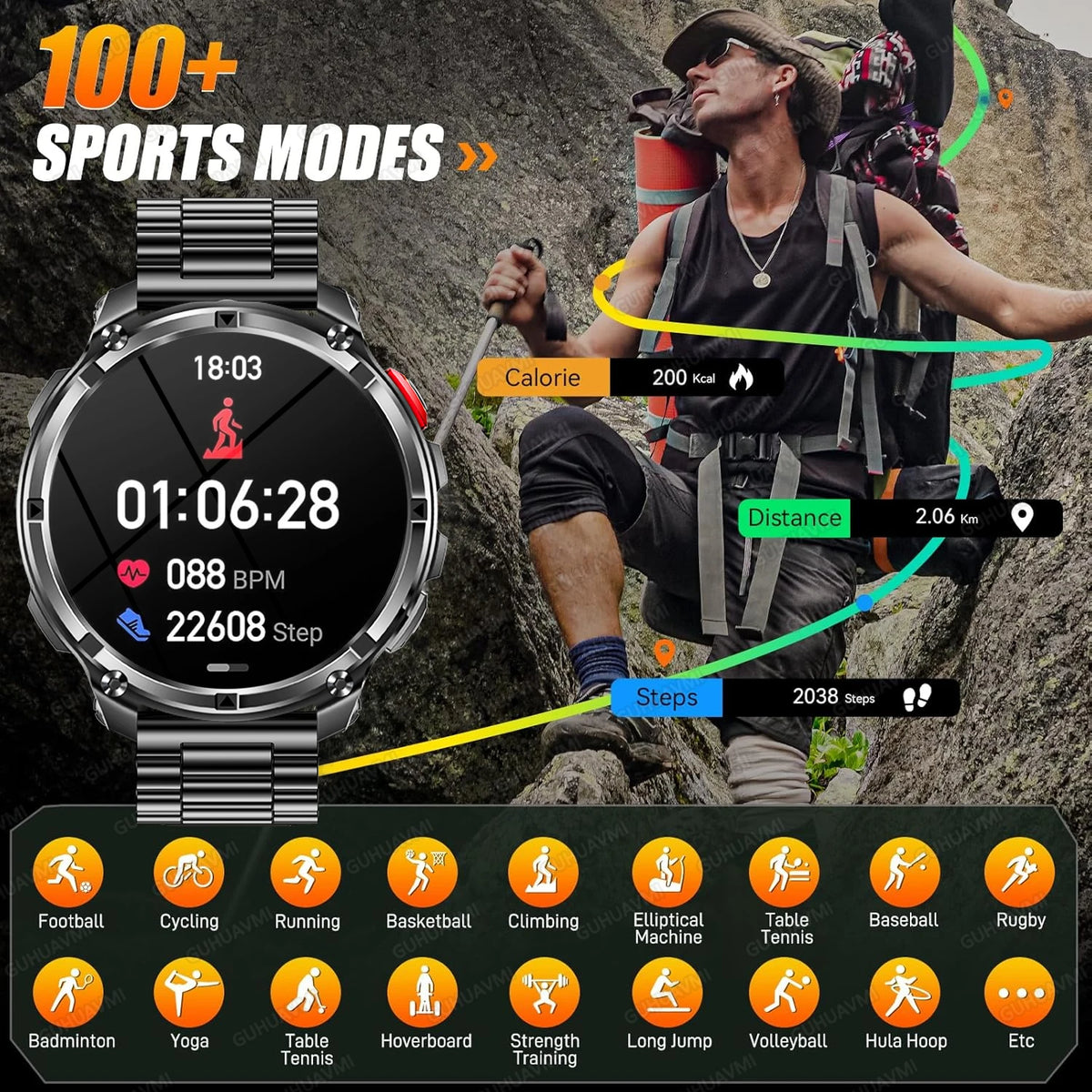 2026 T-Rex 3 Style Smartwatch for Men  1100mAh Battery, GPS, 10ATM Waterproof, Bluetooth Calling & Sports Tracker