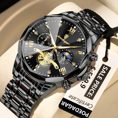 Montre homme de luxe POEDAGAR, chronographe lumineux étanche, en acier inoxydable, à quartz.