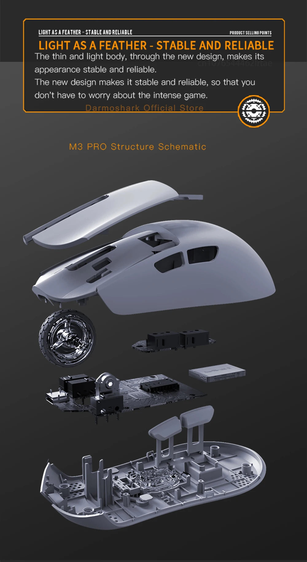 Геймърска мишка Darmoshark M3Pro 2.4G BT безжична Tri-Mode, сензор PAW3395, N52840, 26000DPI, за голяма ръка, макро драйвер, мишка за игри