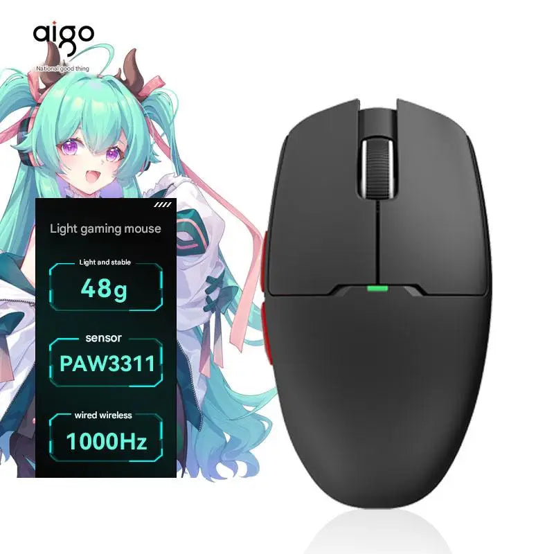 Aigo GM80 PLUS PRO trådløs Bluetooth-mus PAW3311/PAW3395 letvægts 1000HZ kablet gaming- og e-sportsmus med tre tilstande – gave