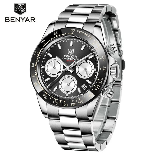 BENYAR Men’s Watches – Luxury chronograph, sporty design, water-resistant, stainless steel, quartz movement