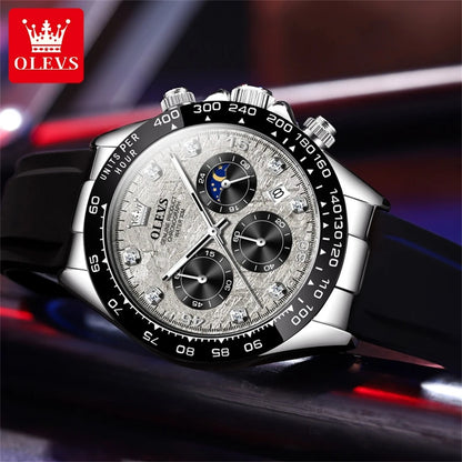 Montre à quartz pour homme OLEVS 2875 – Chronographe de marque de luxe, bracelet en silicone, date automatique, étanche, phase de lune, style sportif
