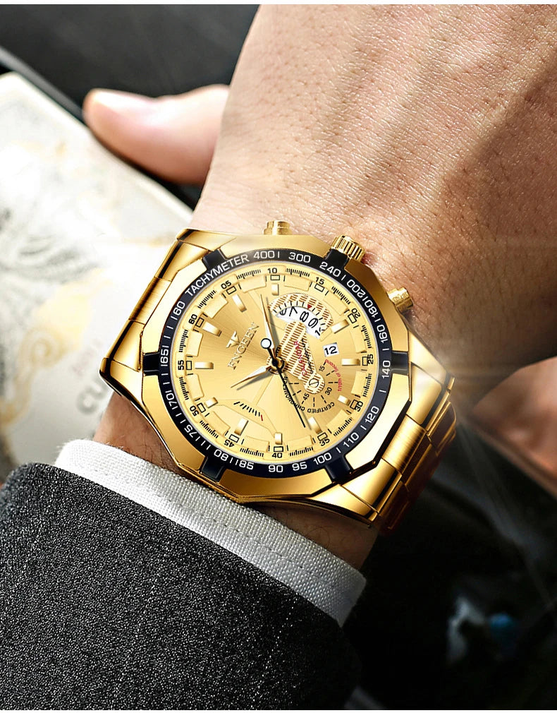 Orologio da polso al quarzo di lusso BINBOND da uomo, luminescente, impermeabile, con datario automatico, in acciaio inossidabile