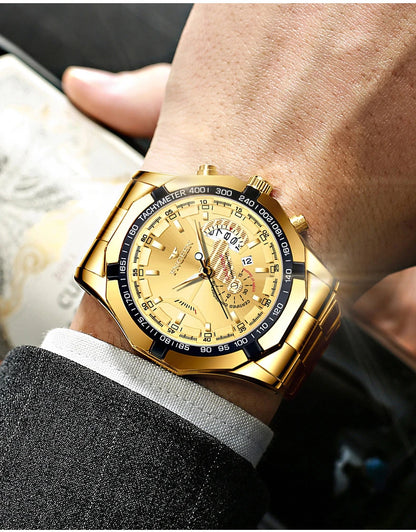 Orologio da polso al quarzo di lusso BINBOND da uomo, luminescente, impermeabile, con datario automatico, in acciaio inossidabile