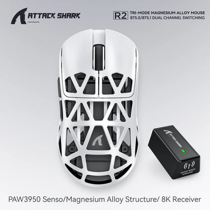 Attack Shark R2 Ασύρματο Gaming Mouse PAW3950 8K από ελαφρύ κράμα μαγνησίου, Bluetooth Tri-Mode για gaming/γραφείο