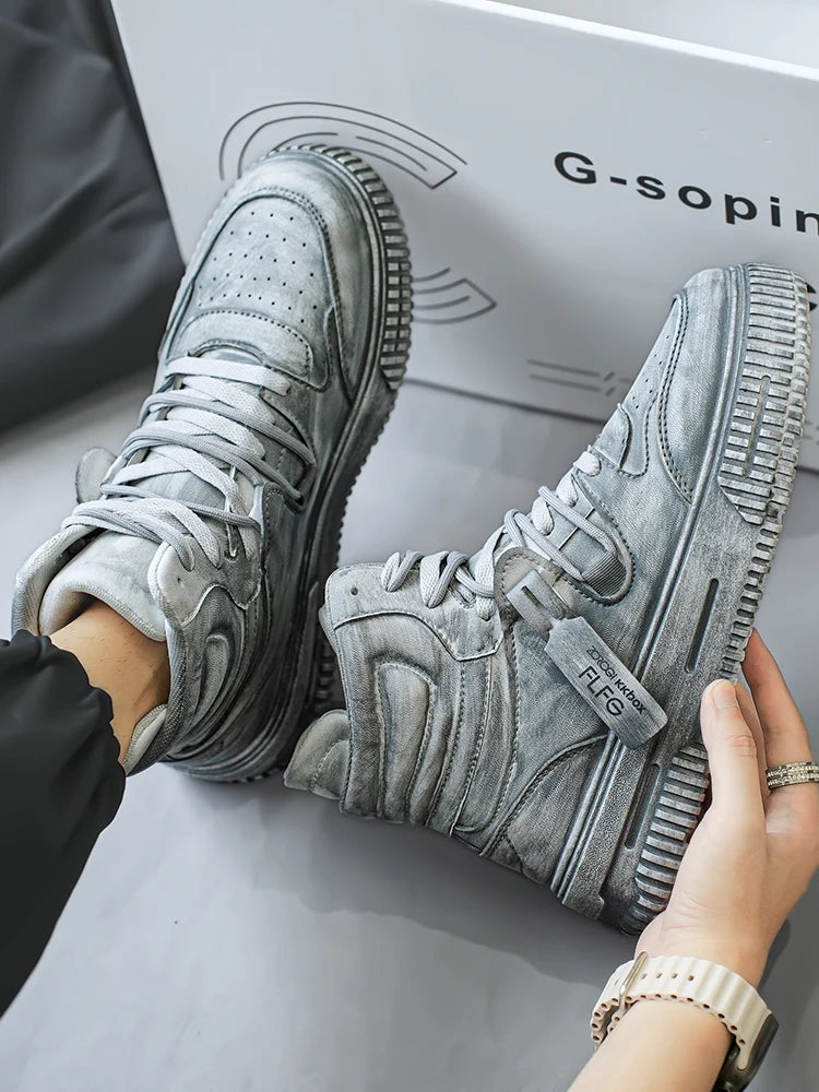 Autumn and Winter High Top Men's Fashion Trend Retro Gray Parent-Child Work Sports Shoes