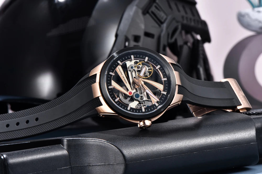 Herrenuhr PAGANI DESIGN – Mechanisches Automatik-Luxusmodell, durchbrochenes Zifferblatt, Saphirglas mit Antireflexbeschichtung, wasserdicht, leuchtende Zeiger – Geschenkidee für Herren