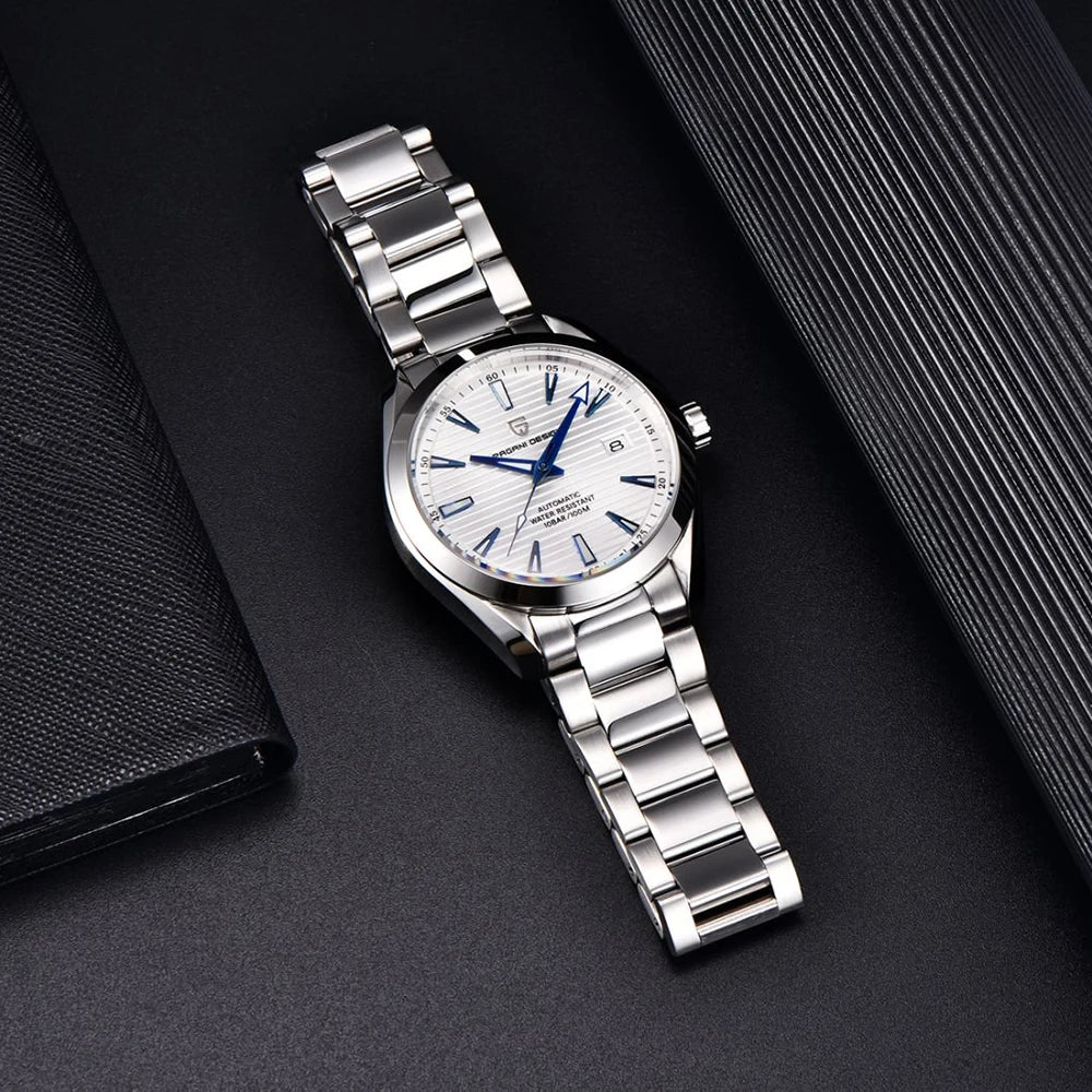 Luxe herenhorloge van PAGANI DESIGN – Mechanisch automatisch model (kaliber 8215), van roestvrij staal, waterdicht, met datumweergave en lichtgevende wijzers