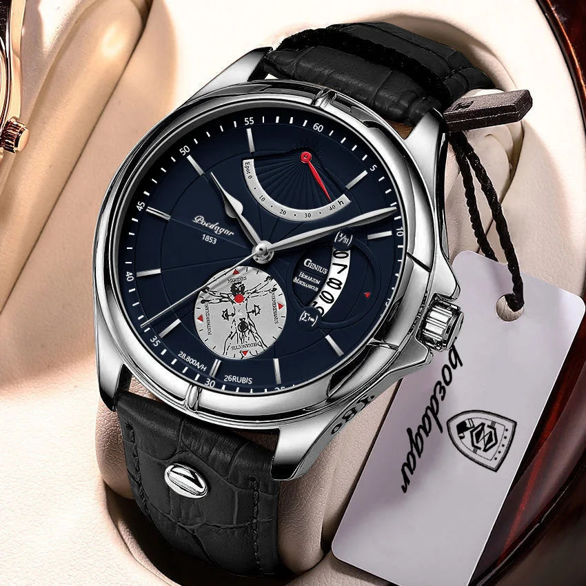 POEDAGAR men’s quartz wristwatch – Business style, luxury, water-resistant, luminous, with date display and leather strap – Elegant men’s watch