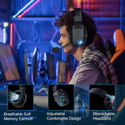 Gaming Headset with Detachable Noise Cancelling Microphone – 3 Mode Wireless Bluetooth 5.3 2.4G USB & 3.5mm Wired Gaming Headset with 50mm Drivers