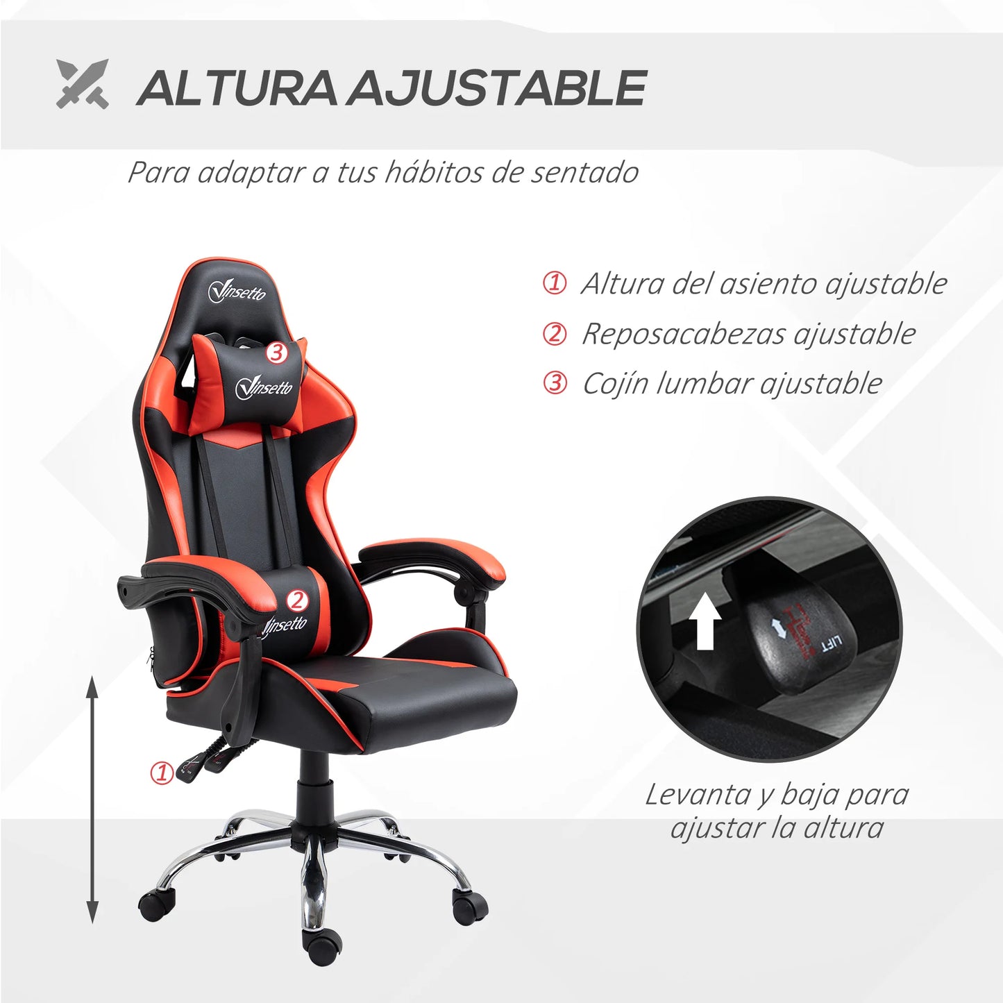 Vinsetto Gaming Chair with Adjustable Height 63X67X122-130 cm Red