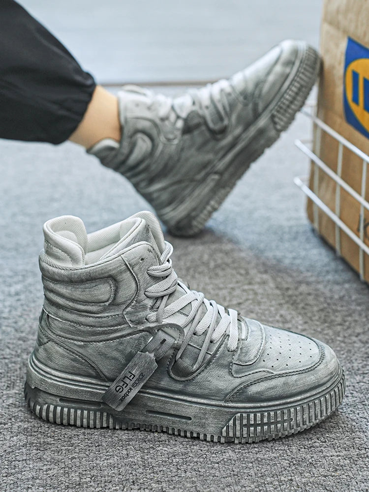 Autumn and Winter High Top Men's Fashion Trend Retro Gray Parent-Child Work Sports Shoes