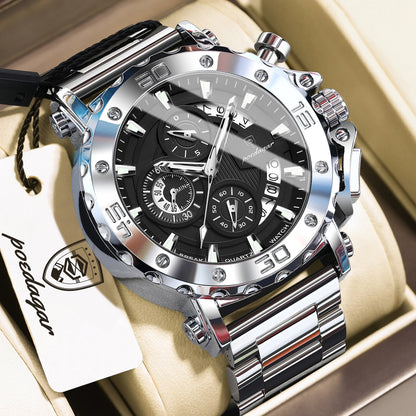 Montre homme de luxe POEDAGAR, lumineuse, étanche, chronographe, date, acier inoxydable, quartz, Reloj