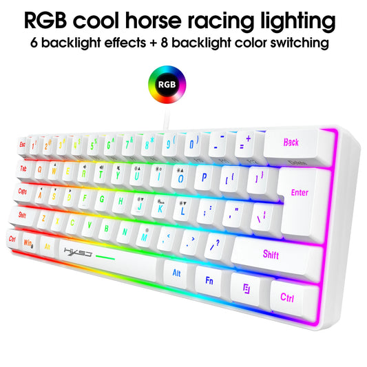 HXSJ-V700 60% RGB Backlit Gaming Keyboard, Compact 61-Key Mini Wired Office Keyboard with Ergonomic Design for Office Home Use