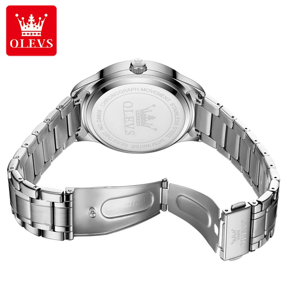 Montre à quartz pour homme OLEVS 9906, modèle carré orné de diamants, bracelet en acier inoxydable, étanche, avec double calendrier; une montre-bracelet de luxe, originale, idéale pour le milieu professionnel.