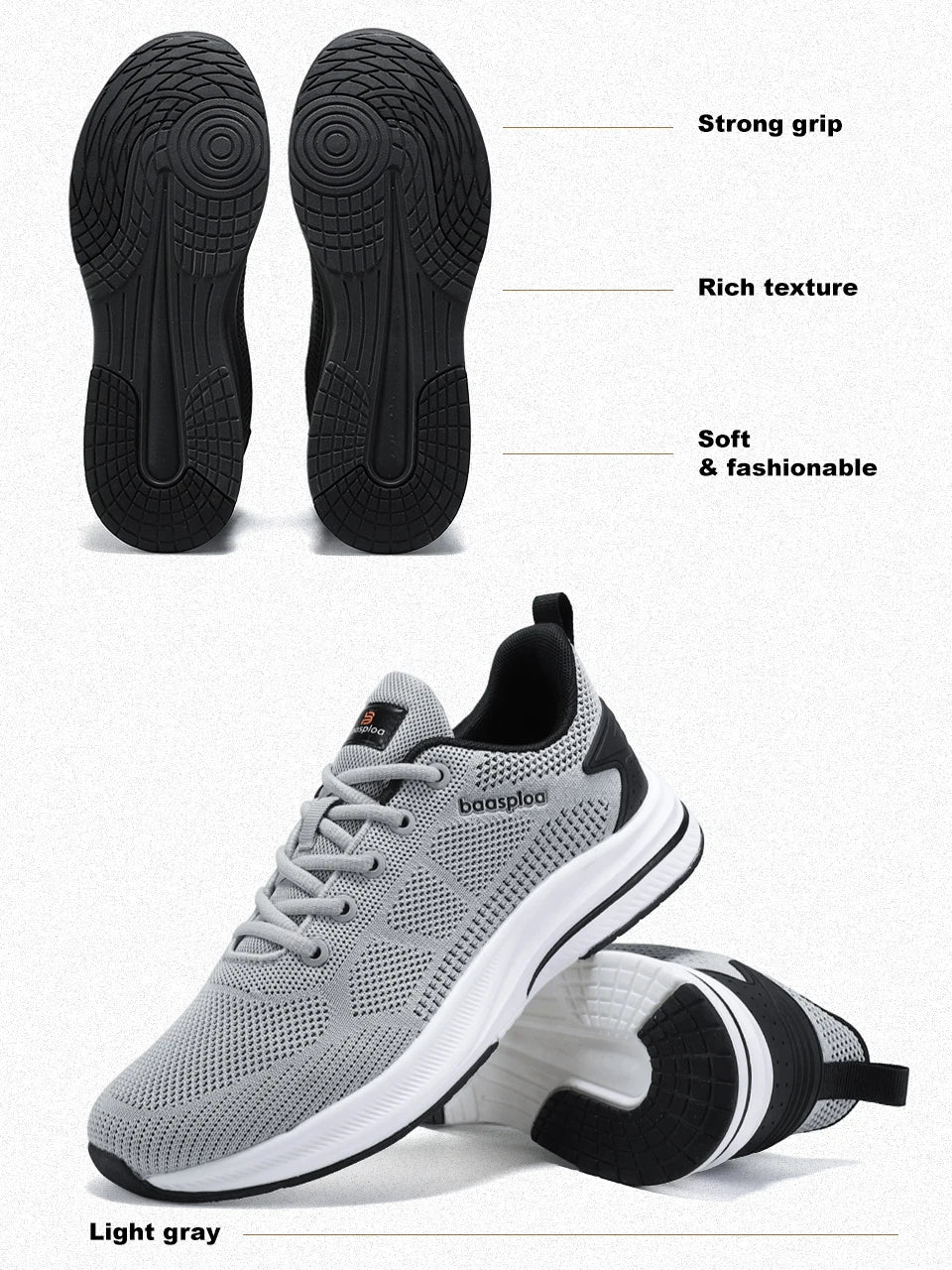 Baasploa løbesko til mænd – mærke, designer, mesh, casual sneakers, letvægts, snøresko, nye herresko til udendørs sport og tennis
