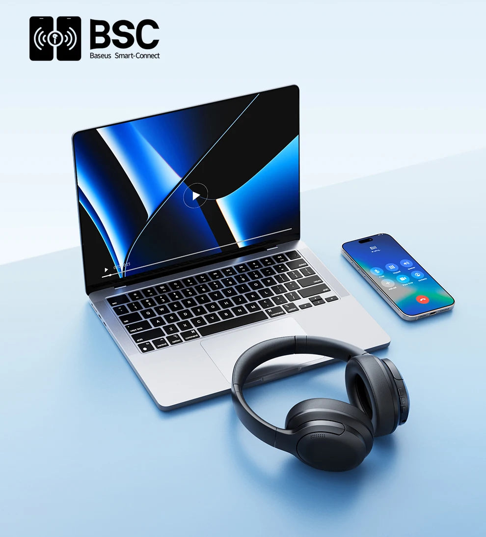 Baseus kabellose Bluetooth 5.3 Over-Ear-Kopfhörer – HiFi-40mm-Treiber, faltbares Headset mit 70H Wiedergabezeit und Spatial Audio