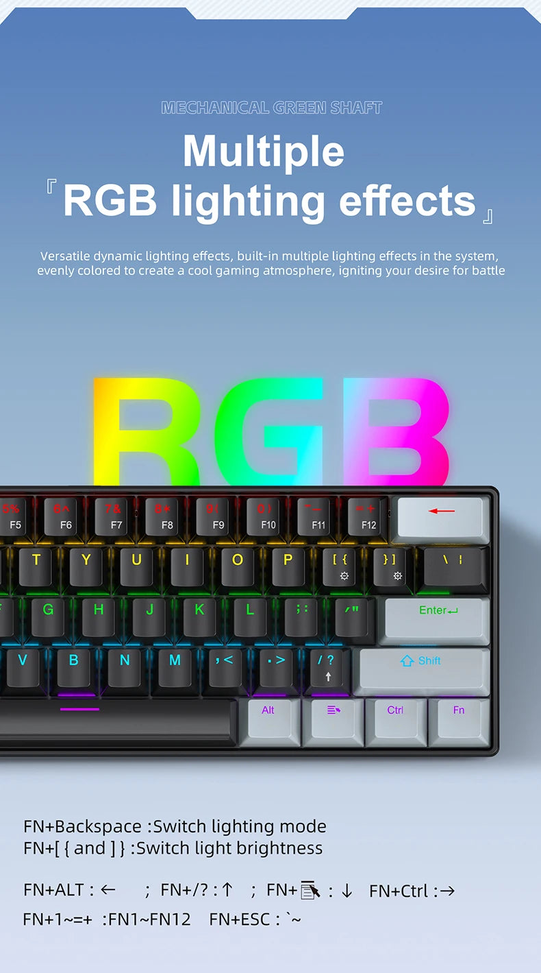 APAYADO K61 60% Mini bedraad mechanisch gamingtoetsenbord Phantom RGB, 61 toetsen, red/blue switch, ergonomisch, draagbaar voor pc/laptop