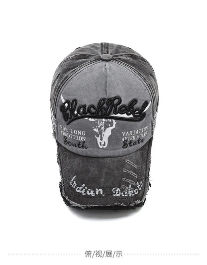 Бейзболна шапка с винтижна бродерия „Letter Bull“, измита, ретро шапка за слънце за мъже и жени, ежедневна хип-хоп шапка с козирка