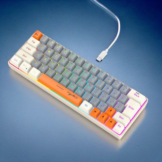 Keyboard RGB USB Wired 63 Keys Gaming Gamer Compact Mini PC Keyboards for Trips, Office, Games Business Key Board (Grey & Orange)