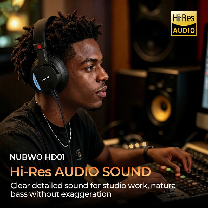 Casque studio NUBWO HD01 filaire haute résolution, circum-auriculaire, avec adaptateur 1/4 pouce vers 3,5 mm, léger, fermé, pour DJ.