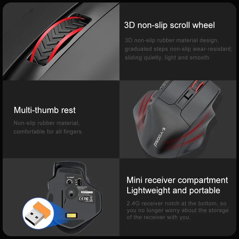 E-YOOSO X-31 Pro USB herní velká myš s podporou Bluetooth 2.4G, bezdrátová, PAW3212, 4800 DPI, pro hráče, počítač, notebook a PC