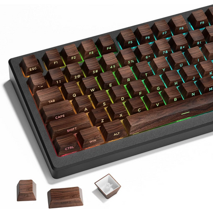 Grano de madera, tecla translúcida de cerezo con grabado lateral en PBT, 126 teclas, personalizada para teclado mecánico 60/84/98/108