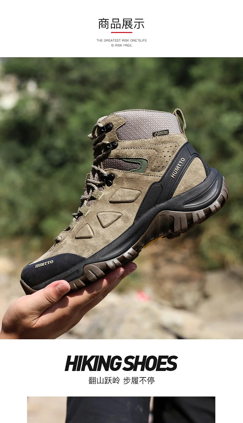 HUMTTO Buty trekkingowe męskie wodoodporne buty myśliwskie taktyczne pustynne buty bojowe za kostkę do trekkingu dla mężczyzn i kobiet ciepłe skórzane sneakersy