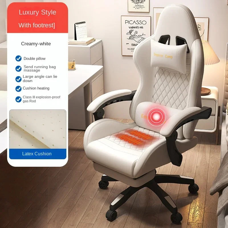 Hestora PU kožené velké herní křeslo pro vysoké postavy, ergonomická počítačová židle s vysokým opěradlem, podnožkou a masážní bederní opěrkou pro dospělé