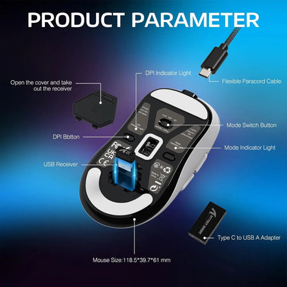 Attack Shark X3Pro vezeték nélküli Bluetooth gamer egér, PixArt PAW3395, 26000dpi optikai egér, hárommódú csatlakozás, makrós gamer egér