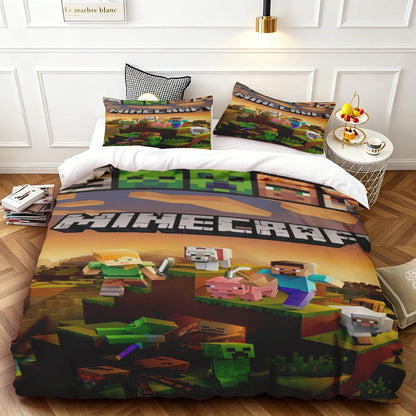 Cartoon Duvet Cover Set Minecraft Quilt Cover Bedding Set Soft and Comfortable for Bedroom Dormitory Best Gifts
