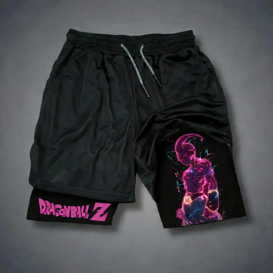 Dragon Ball Anime Majin Buu Printed Double-layer Shorts 2026 Unisex Summer New Gym Training Fast Drying Breathable Sports Shorts