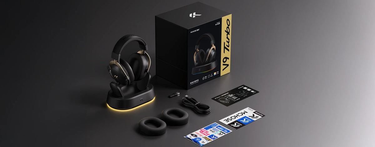 Casque de jeu sans fil magnétique MCHOSE V9 Turbo+ avec son surround 7.1 90 °   Écouteurs pivotants à faible latence avec chargement magnétique RGB