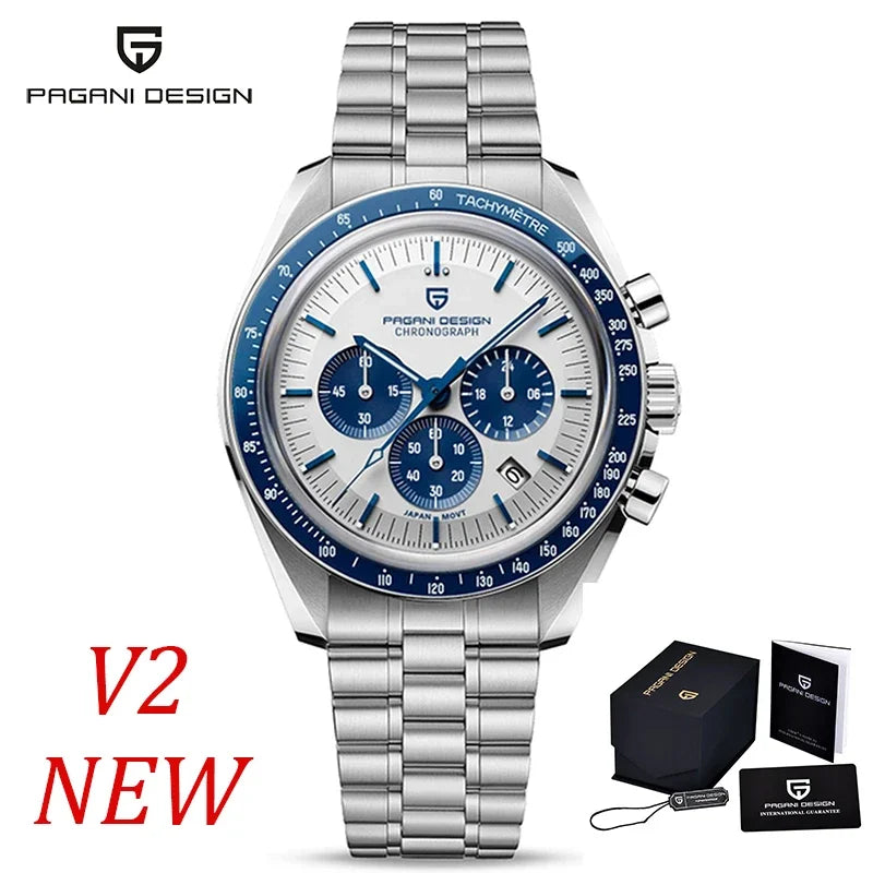 PAGANI DESIGN ‘New Moon’ Men’s Watch – Luxury quartz watch, chronograph, sapphire crystal with anti-reflective coating, ceramic bezel, luminescent hands