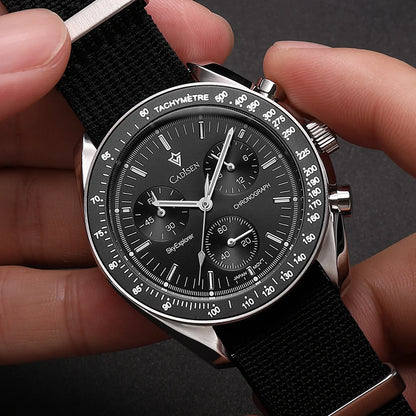 CADISEN Új férfi karórák Luxus kvarc karóra férfiaknak Zafír AR bevonatú üveg Vászon VK68 Speed Chronograph Automatikus
