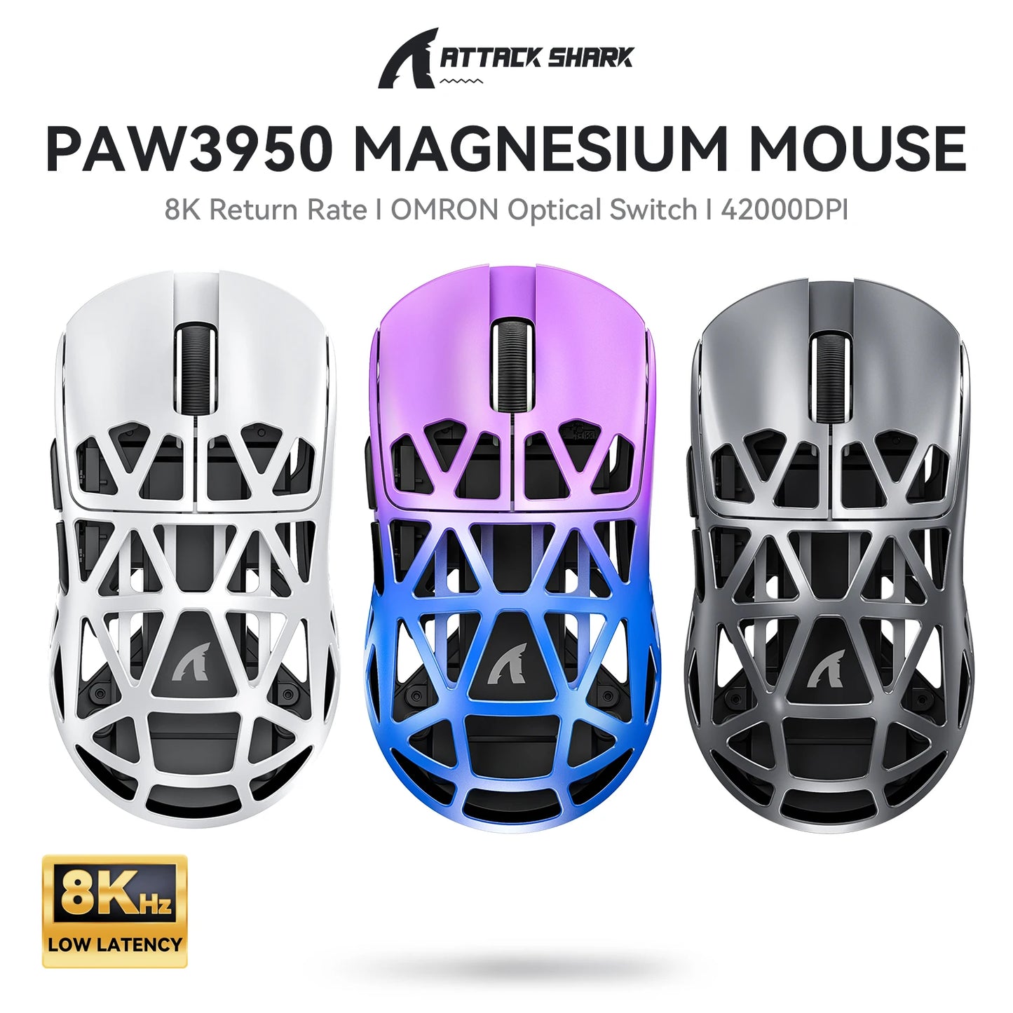 Attack Shark R2 Ασύρματο Gaming Mouse PAW3950 8K από ελαφρύ κράμα μαγνησίου, Bluetooth Tri-Mode για gaming/γραφείο