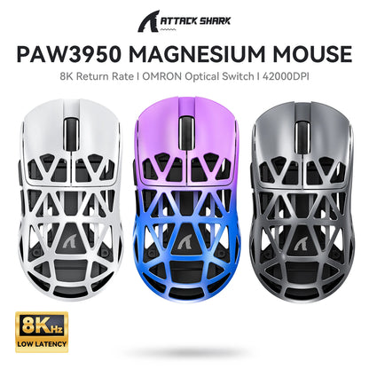 Attack Shark R2 Ασύρματο Gaming Mouse PAW3950 8K από ελαφρύ κράμα μαγνησίου, Bluetooth Tri-Mode για gaming/γραφείο