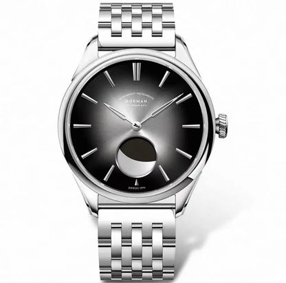 Montre automatique pour homme Borman – Montre mécanique de luxe avec phase de lune, étanche jusqu'à 50 m, verre saphir et bracelet en cuir