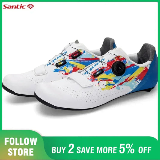 Santic Mens Cycling Shoes 2025 New Glass Fiber Nylon Sole Outdoor Pro Road Racing Shoes Auto-lock Road Riding Bicycle Sneakers