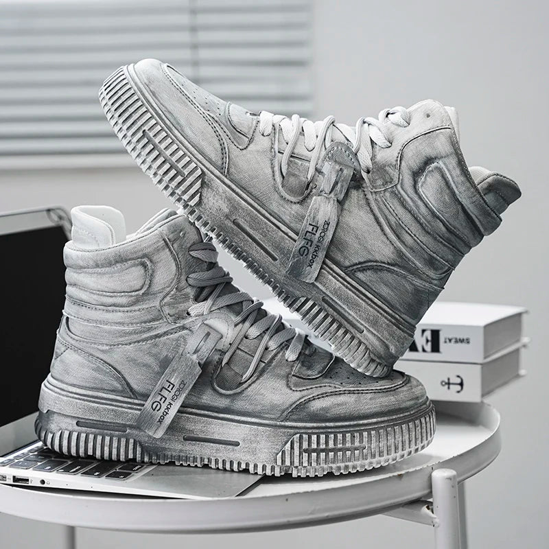 Autumn and Winter High Top Men's Fashion Trend Retro Gray Parent-Child Work Sports Shoes